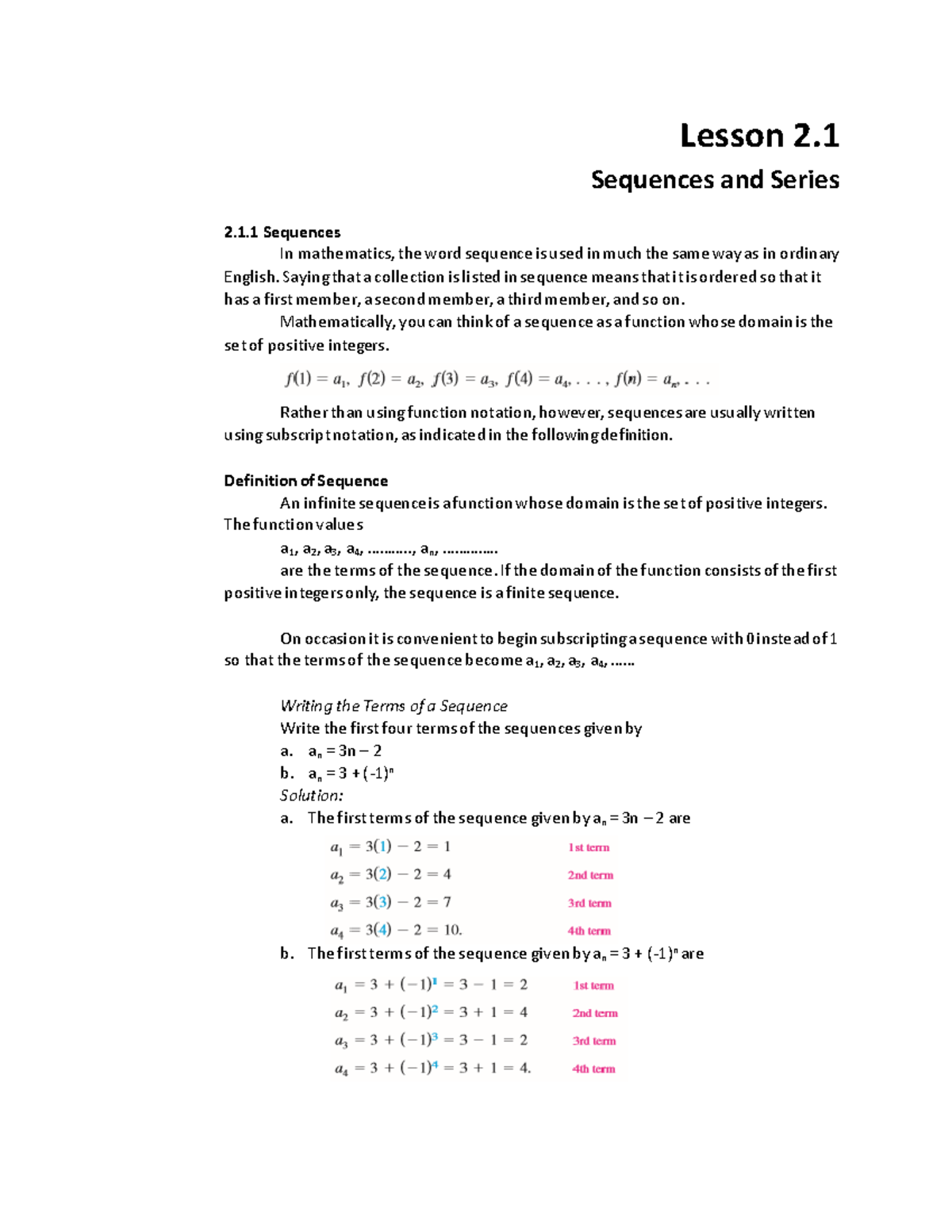 Week 007 Sequences and Series - Lesson 2. Sequences and Series 2.1 ...