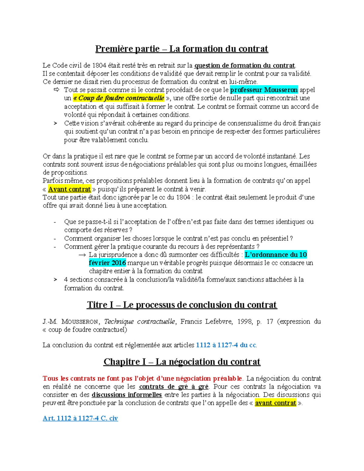 le contrat et les principes directeurs - Première partie – La formation ...