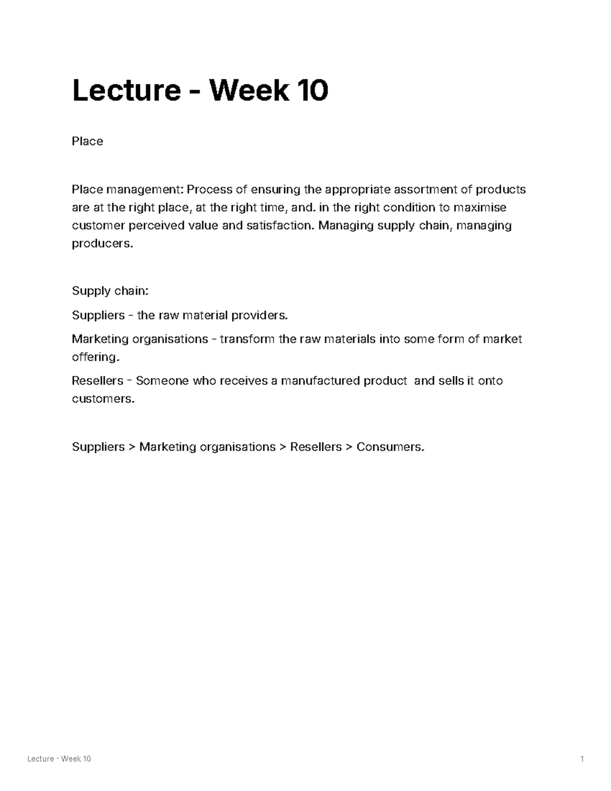 Lecture - Week 10 4P's: place - Lecture - Week 10 Place Place ...