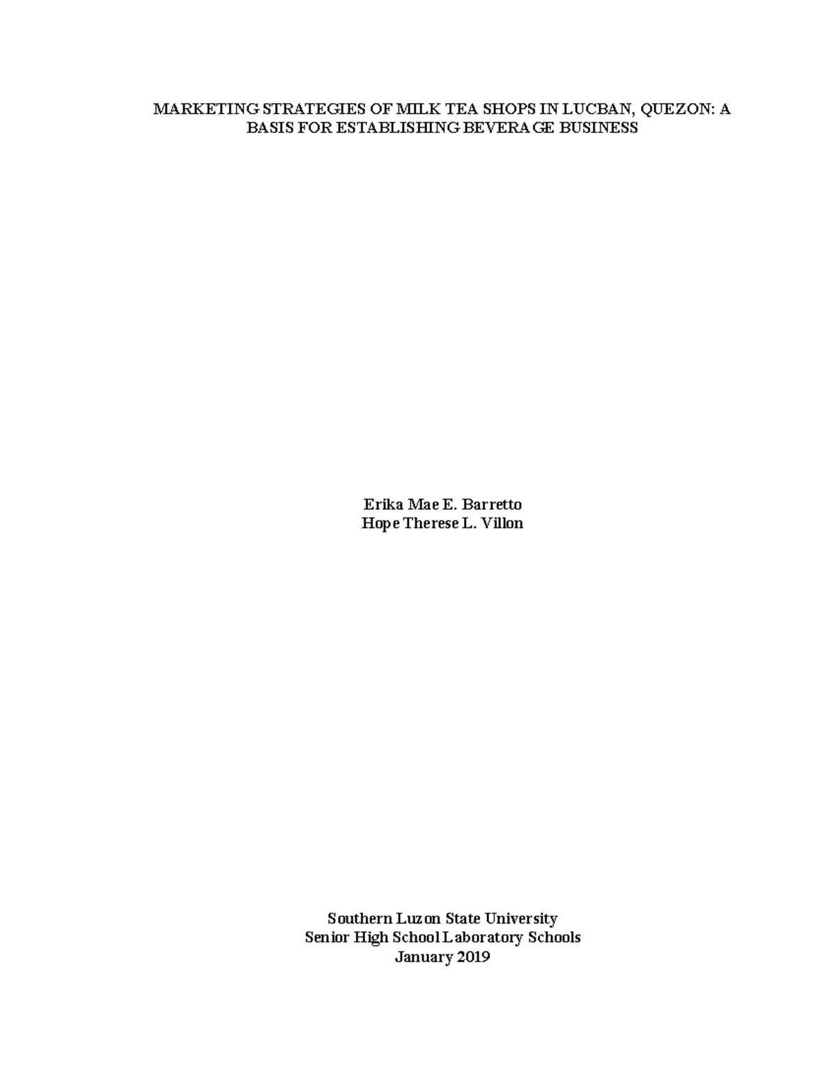 Marketing Strategies OF MILK TEA Shops IN Lucban MARKETING STRATEGIES