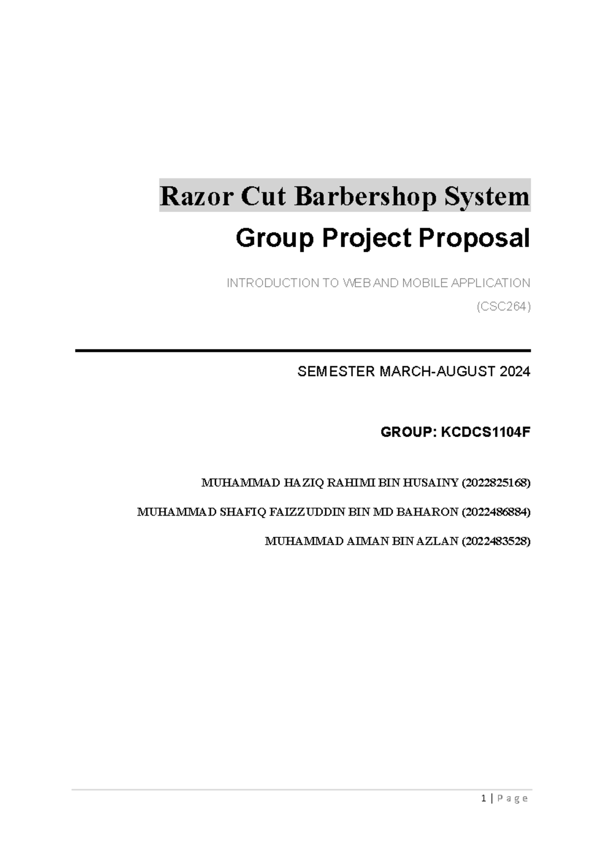 Group Project Proposal Razor Cut Barbershop System - Razor Cut ...