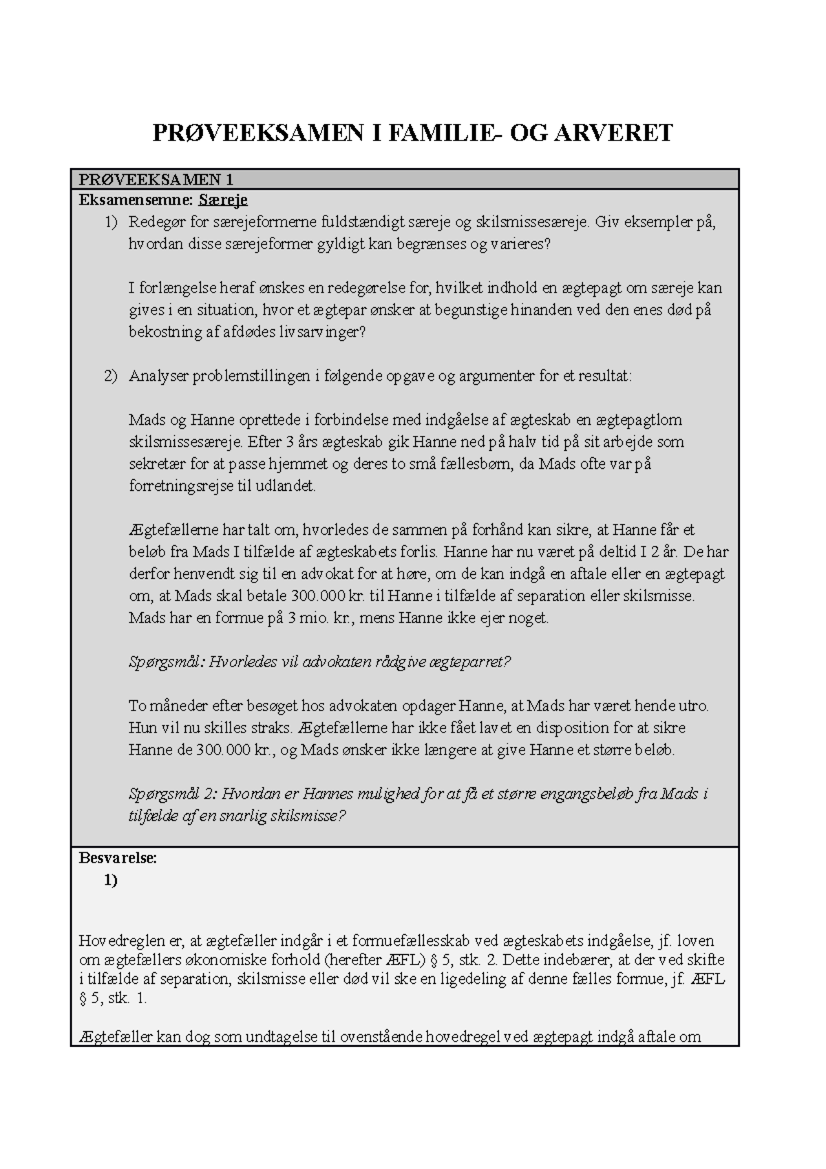 Prøveeksamener - Familie- Og Arveret - PRØVEEKSAMEN I FAMILIE- OG ...