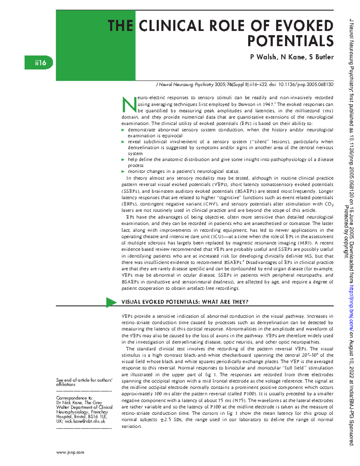 Ep - i want to read - THE CLINICAL ROLE OF EVOKED POTENTIALS P Walsh, N ...