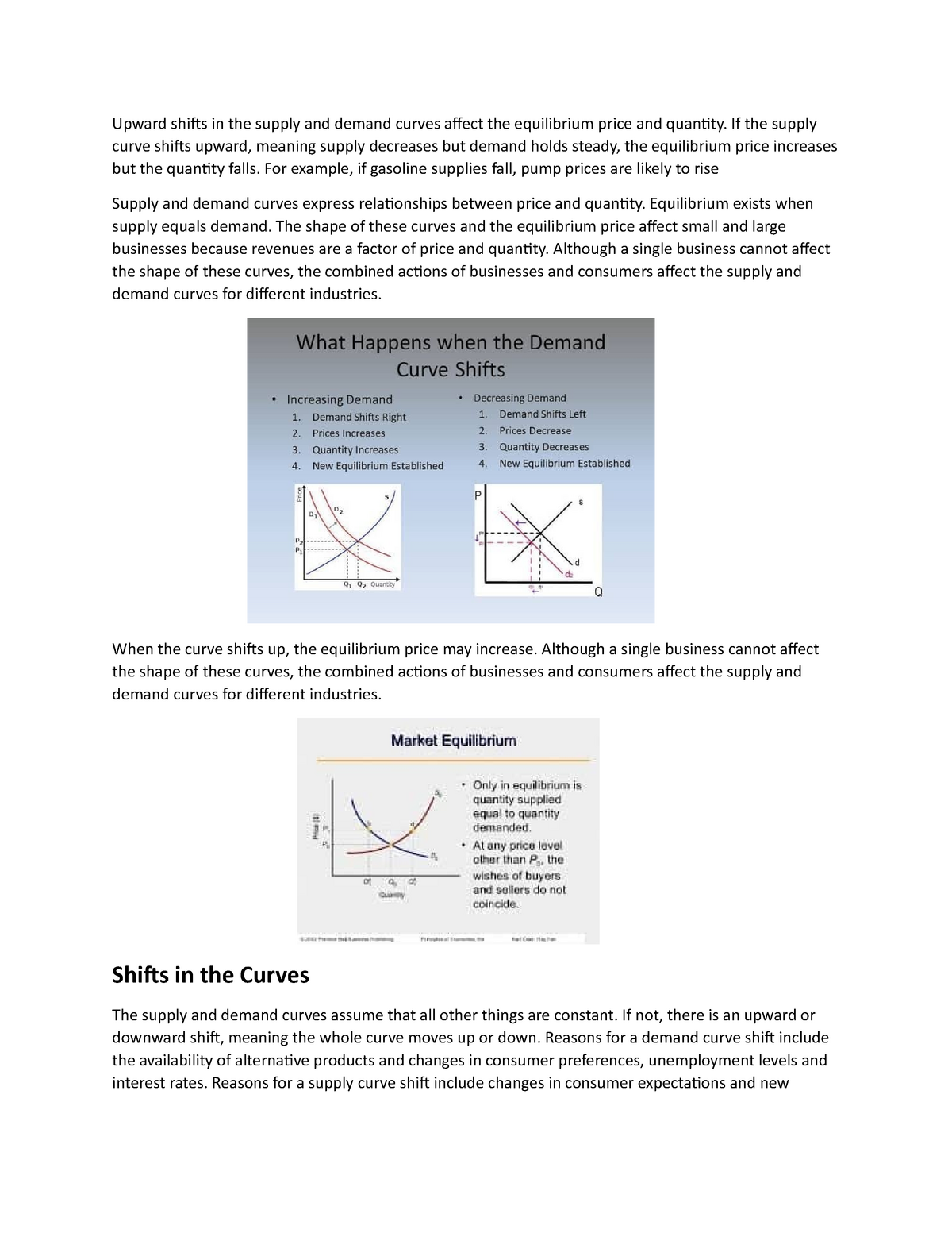 Prince Upward Shifts In The Supply And Demand Curves Affect The Equilibrium Price And Quantity If Studocu