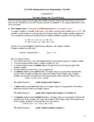 Assignment 3 01 - 1/ CS 172/01: Introduction To Java Programming – Fall ...