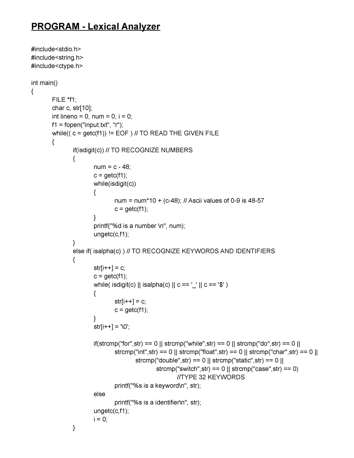 CD LAB - B Batch - PROGRAM - Lexical Analyzer #include #include # ...