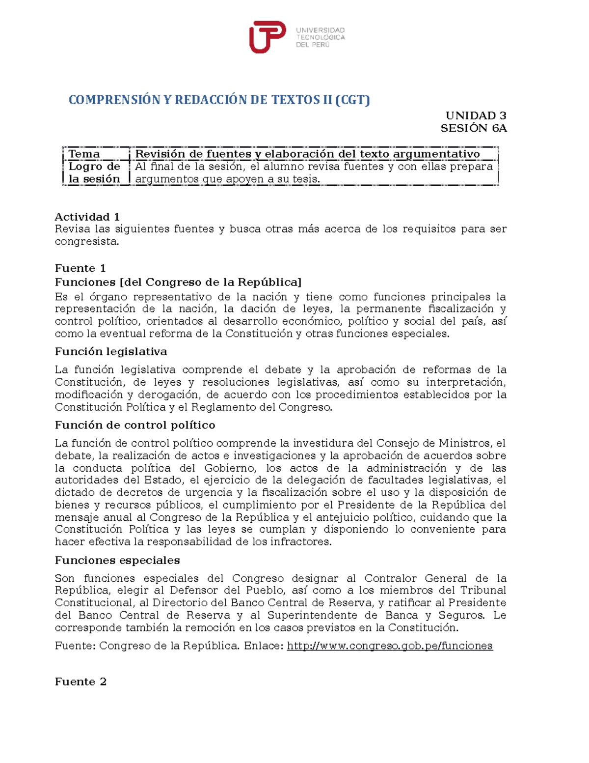 U3 S6 Texto Argumentativo (requisitos Congreso) - COMPRENSIÓN Y ...