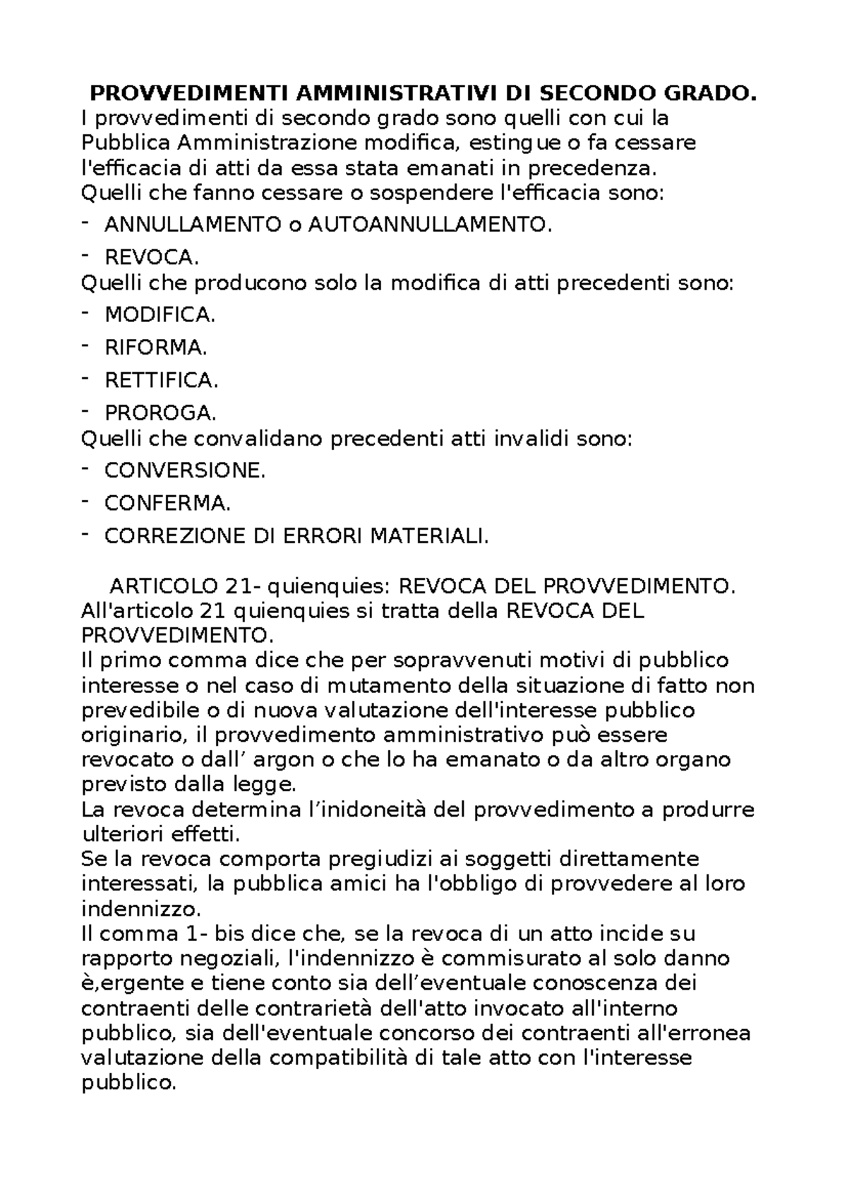 8 Capitolo Provvedimenti Amministrativi di 2º PROVVEDIMENTI