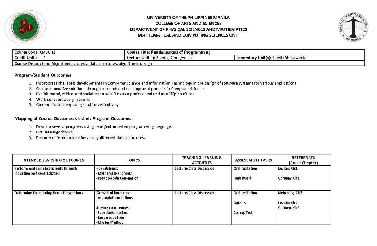 Computer Programming 1 C++ - UNIVERSITY OF THE PHILIPPINES MANILA ...