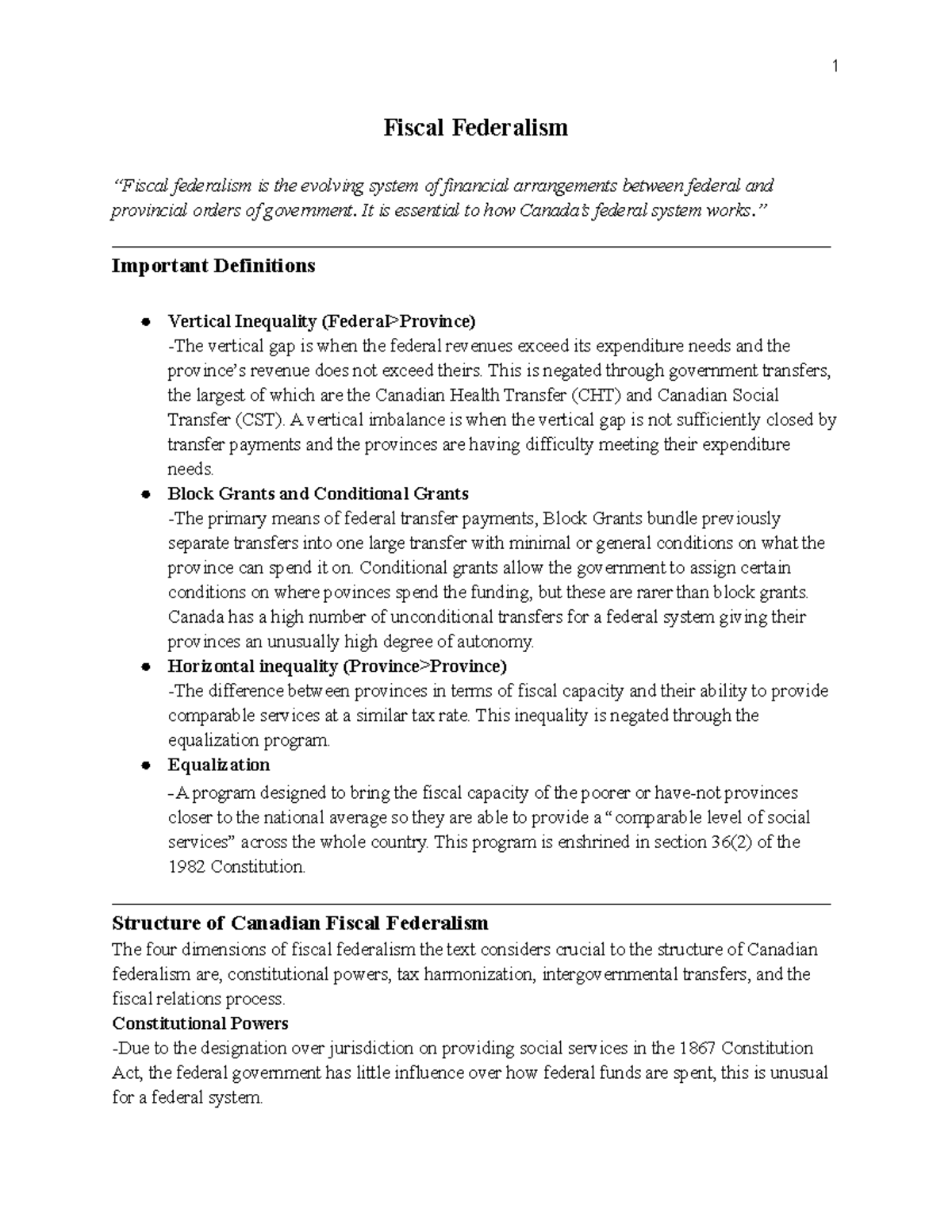 Nick O. Fiscal Federalism - Fiscal Federalism “Fiscal federalism is the ...