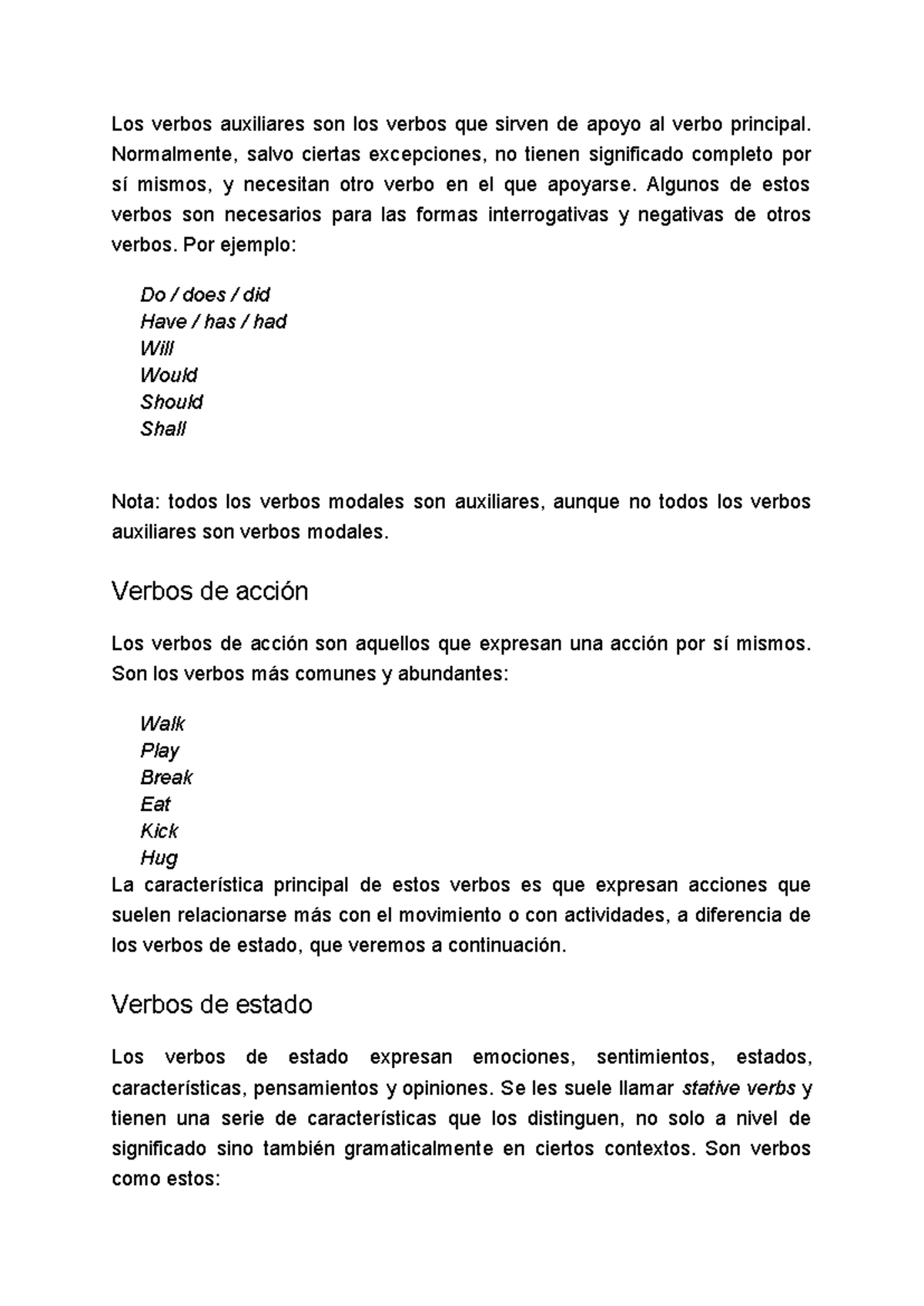 Verbos en ingles - Verbs in english - Los verbos auxiliares son los ...