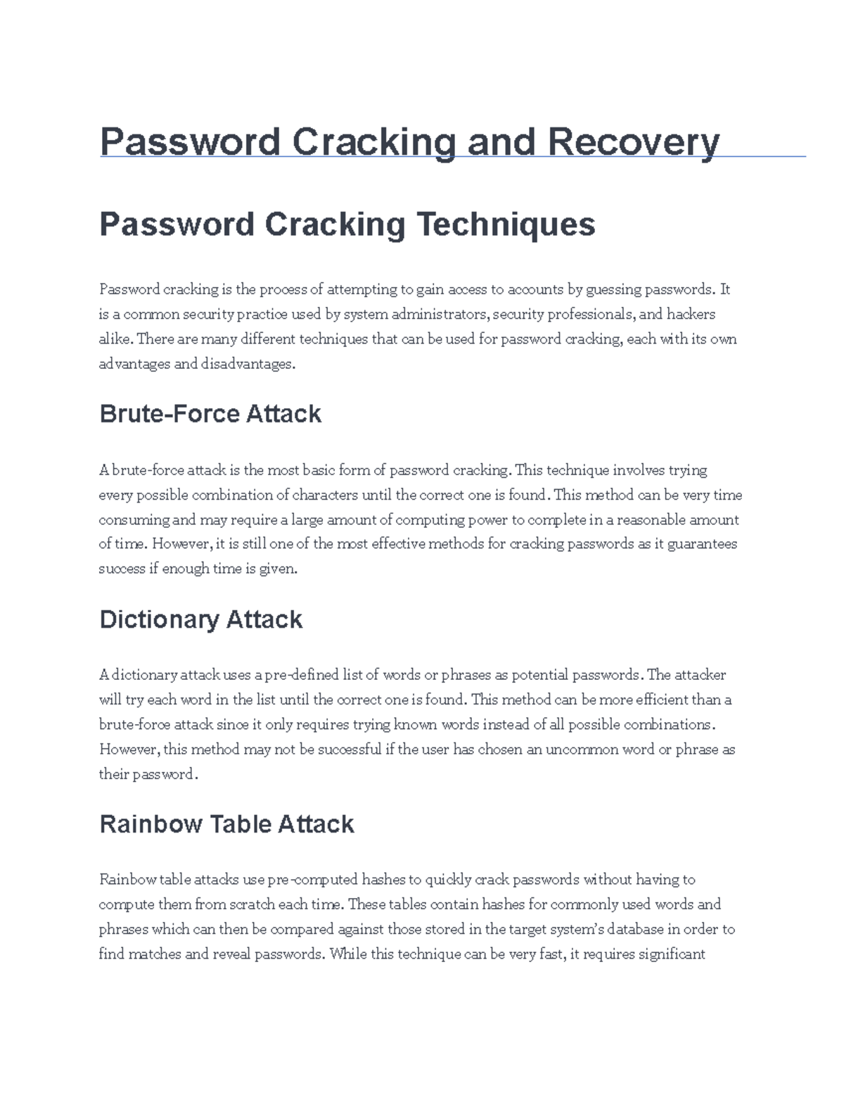 Password Cracking And Recovery (computer And Network Security ...