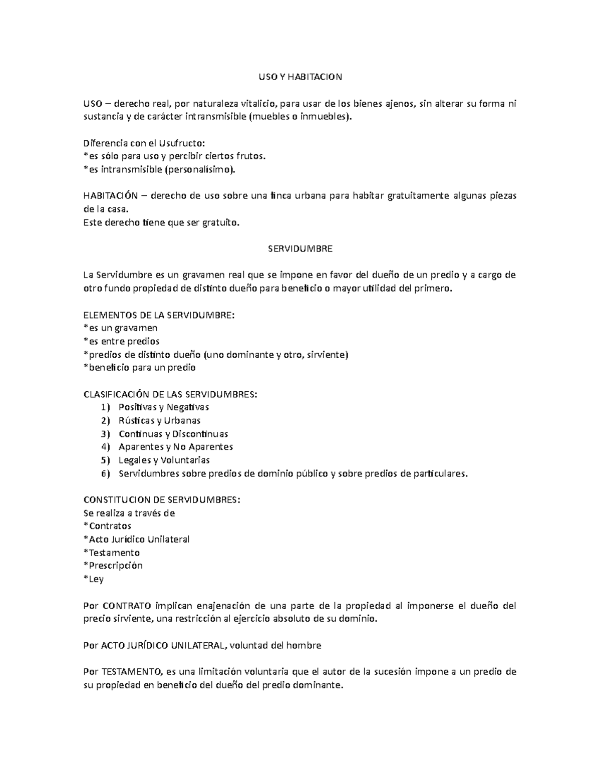 Bienes Y Sucesiones - USO Y HABITACION USO – derecho real, por