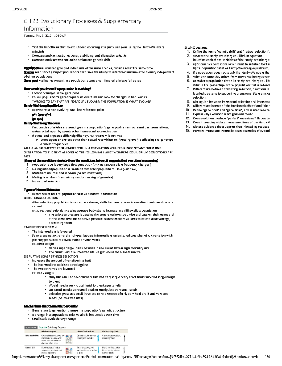 Chapter 23 Partial notes typed on OneNote - CH 23 Evolutionary ...