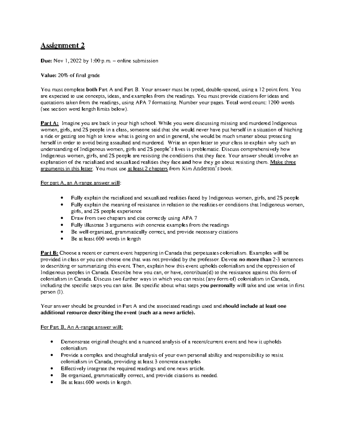 2200 Instructions Assignment 2 (Fall 2022) - Assignment 2 Due: Nov 1