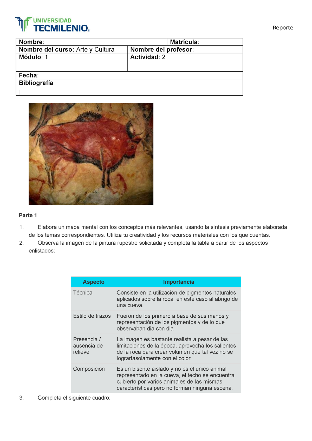 Actividad 2 (arte y cultura) - Nombre: Matrícula: Nombre del curso: Arte y  Cultura Nombre del - Studocu