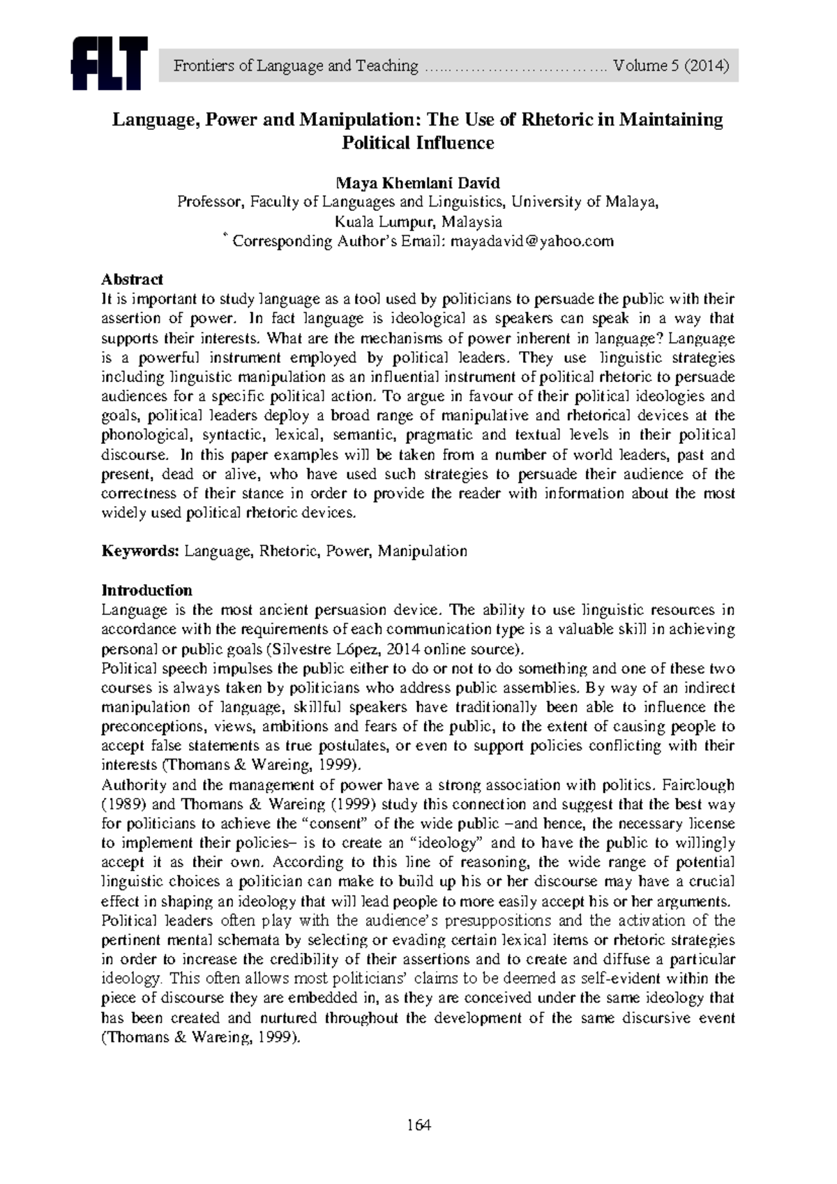 Language Power and Manipulation The Use - In fact language is ...