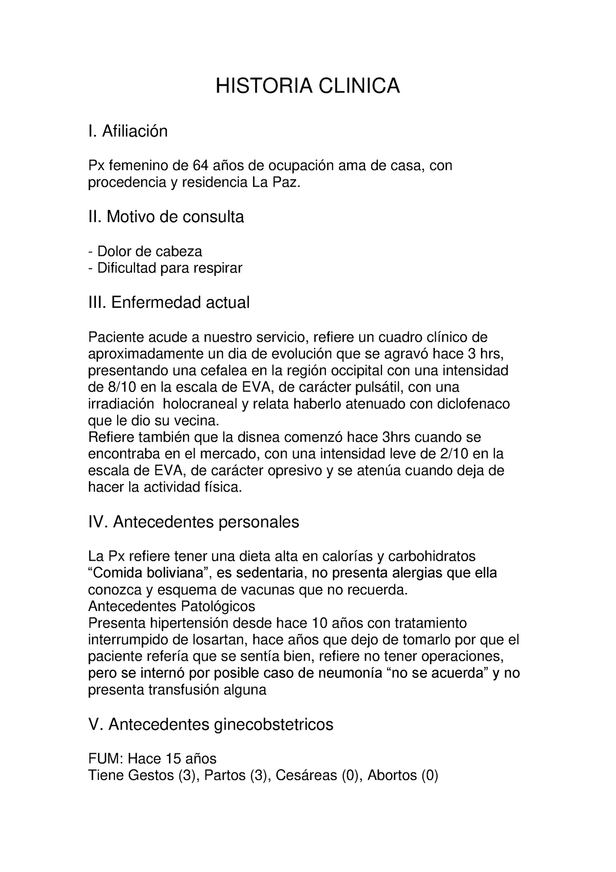 Historia Clinica Modelo De Caso Clínico De Semiología I Historia Clinica I Afiliación Px 2336