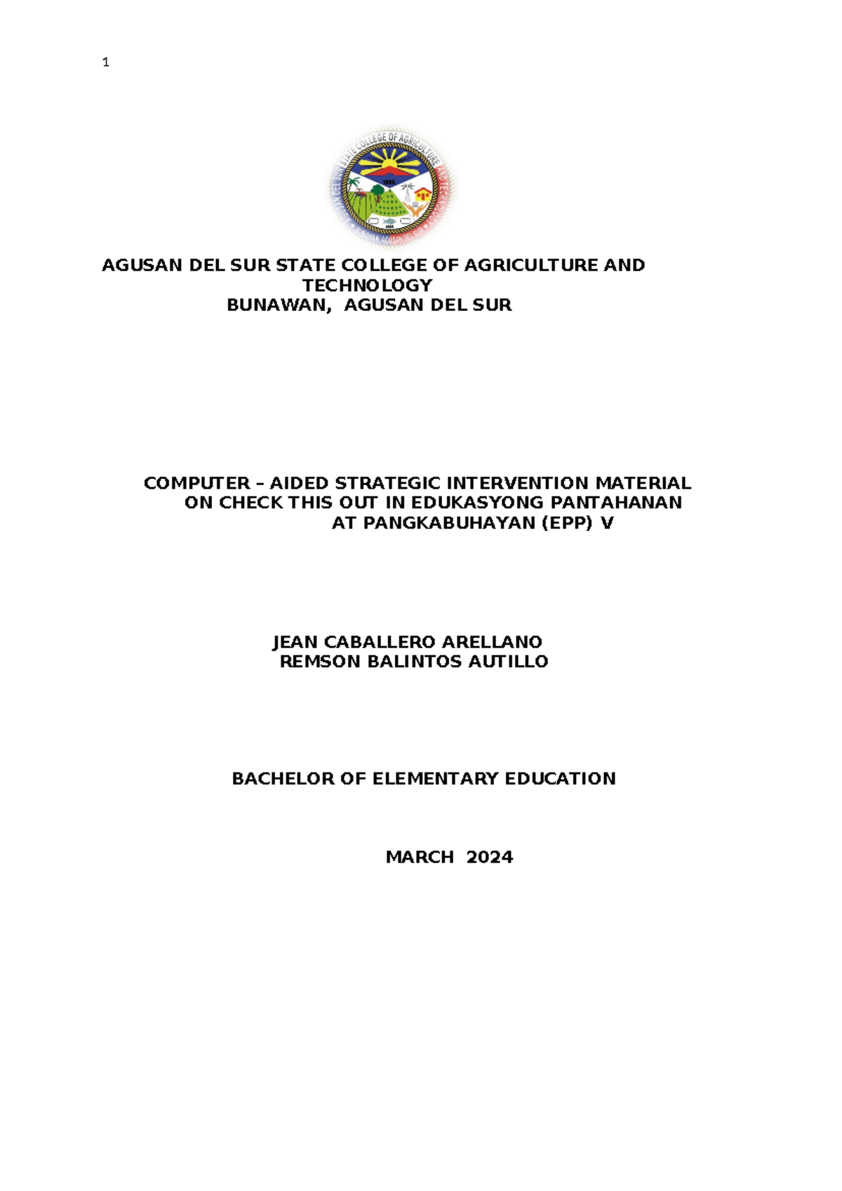 Research Manuscript - 1 AGUSAN DEL SUR STATE COLLEGE OF AGRICULTURE AND ...