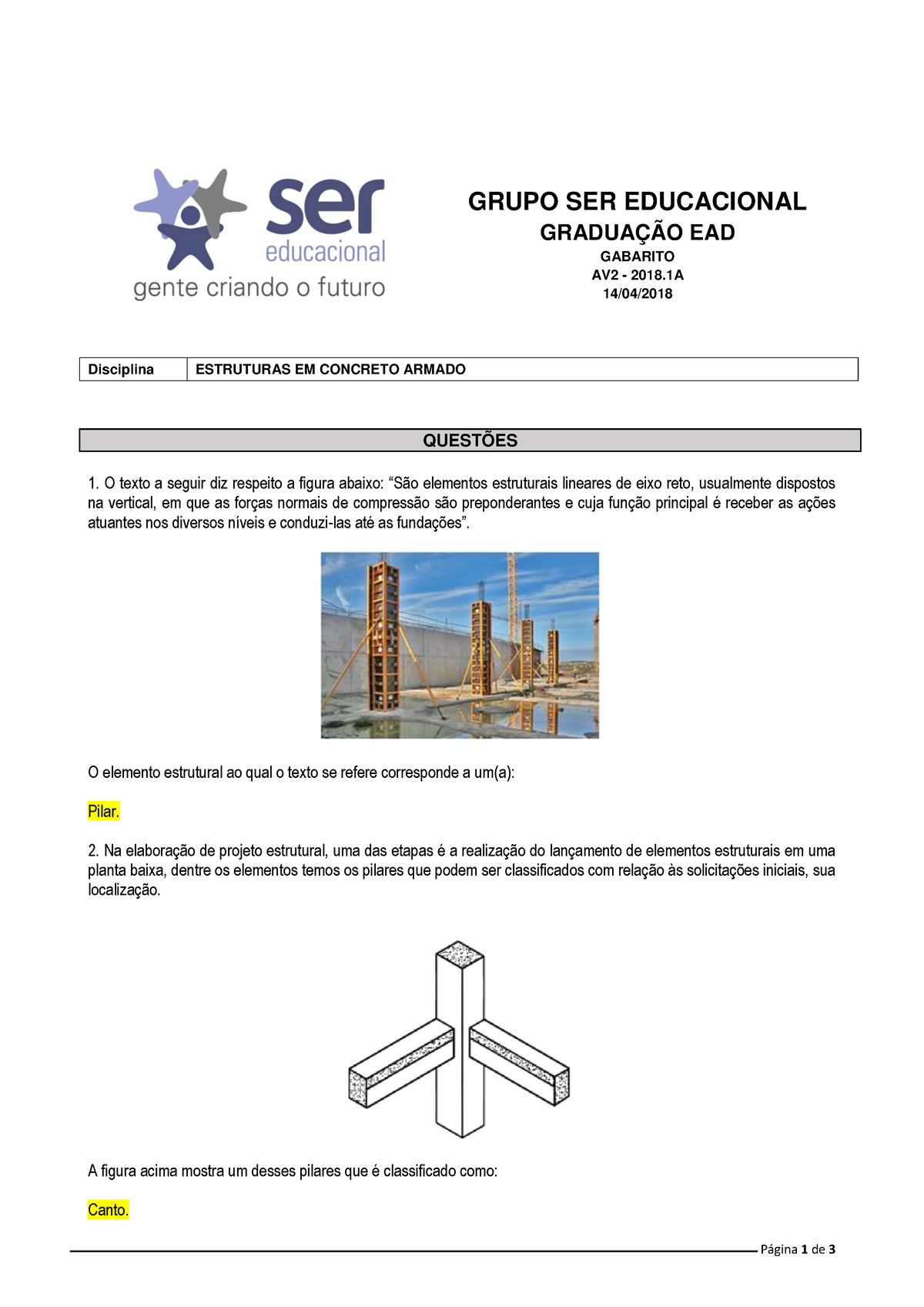 Estruturas EM Concreto Armado - C - P·gina 1 De 3 GRUPO SER EDUCACIONAL ...