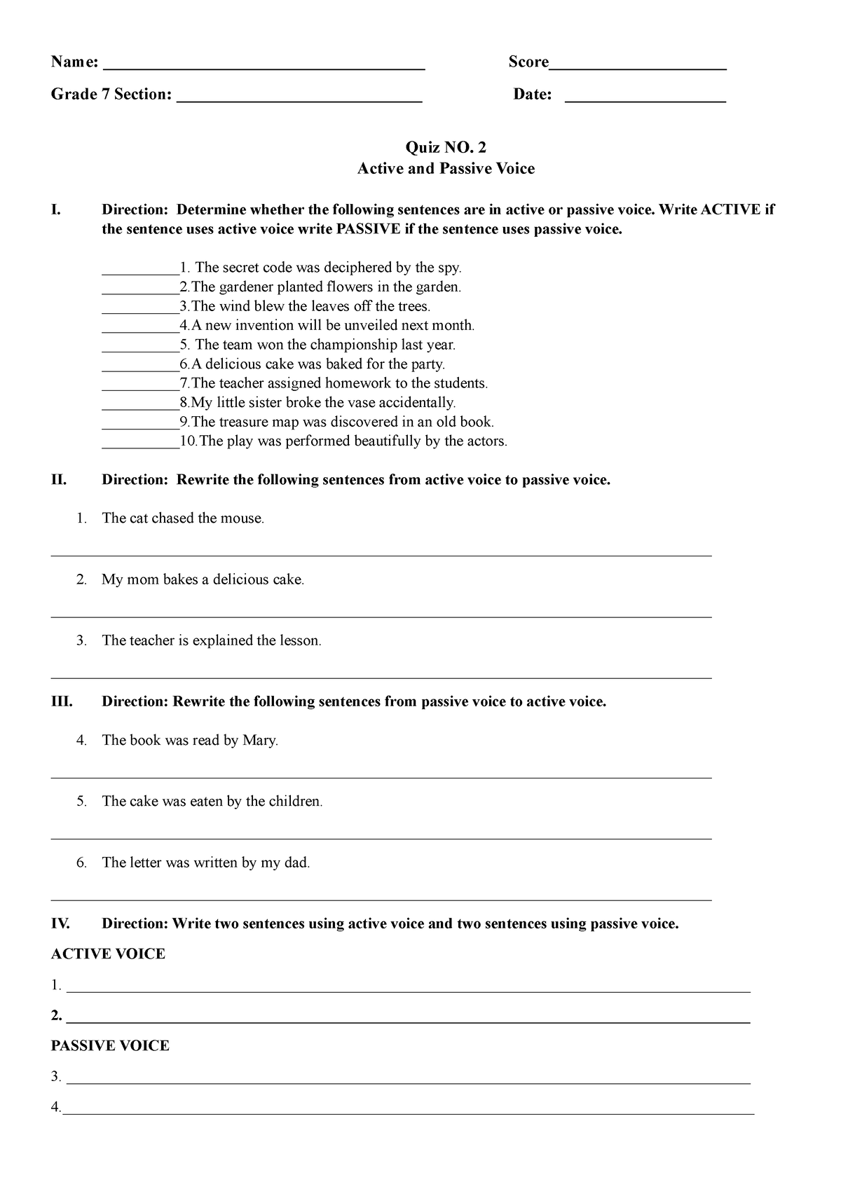 Active and Passive Voice quiz - Name ...