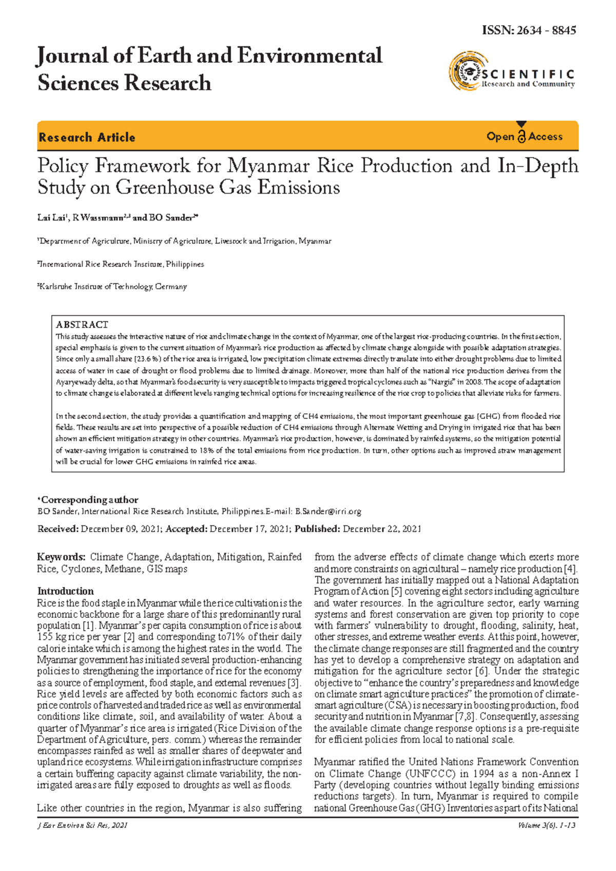 Policy framework for myanmar rice production and indepth study on
