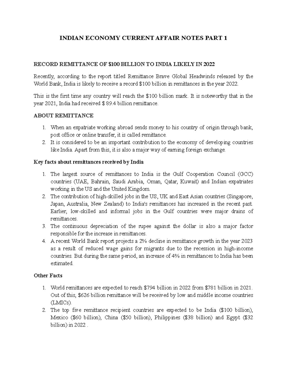 Indian Economy Current Affair Notes PART 1 - INDIAN ECONOMY CURRENT ...