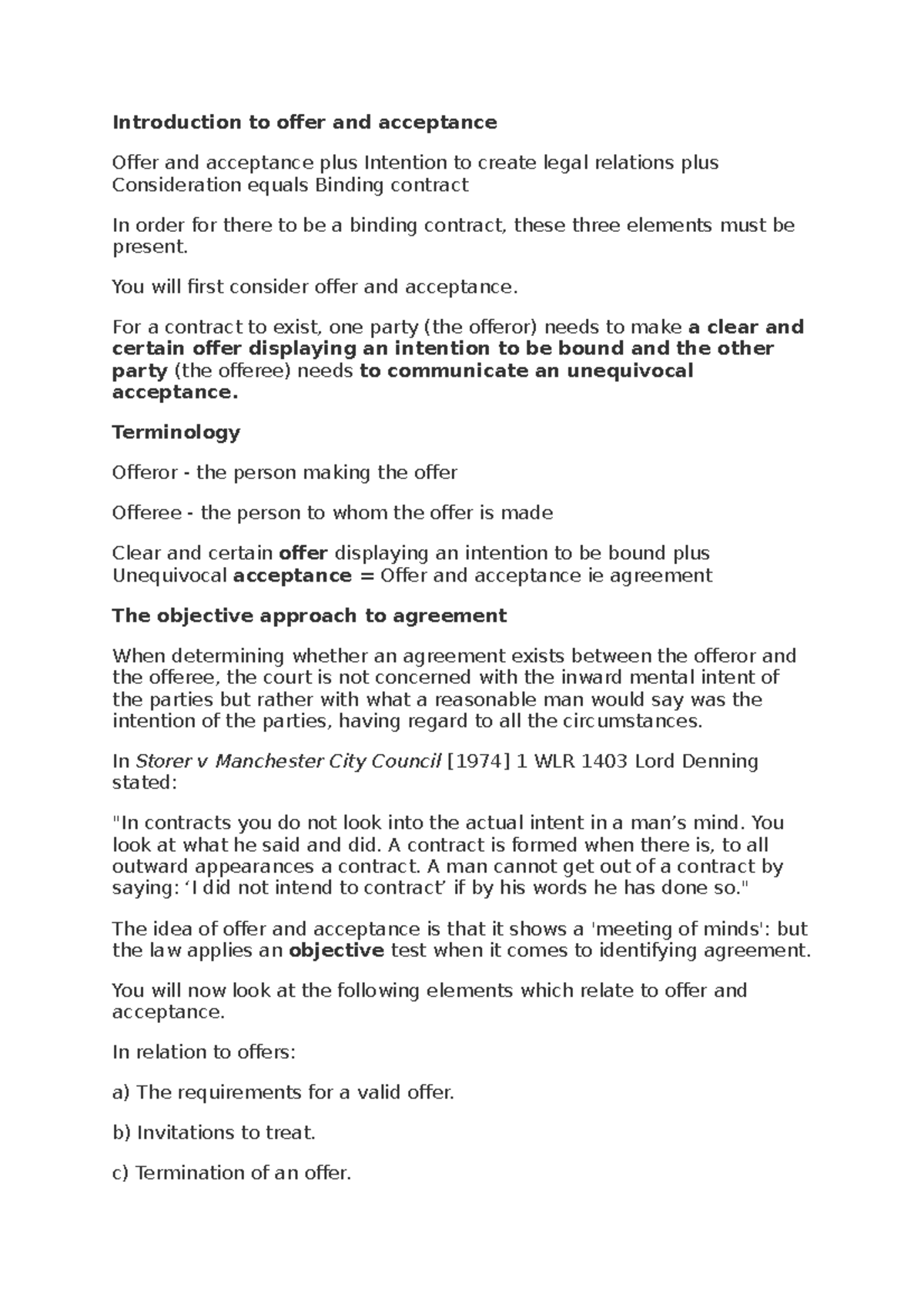 Offer and Acceptance - Introduction to offer and acceptance Offer and ...
