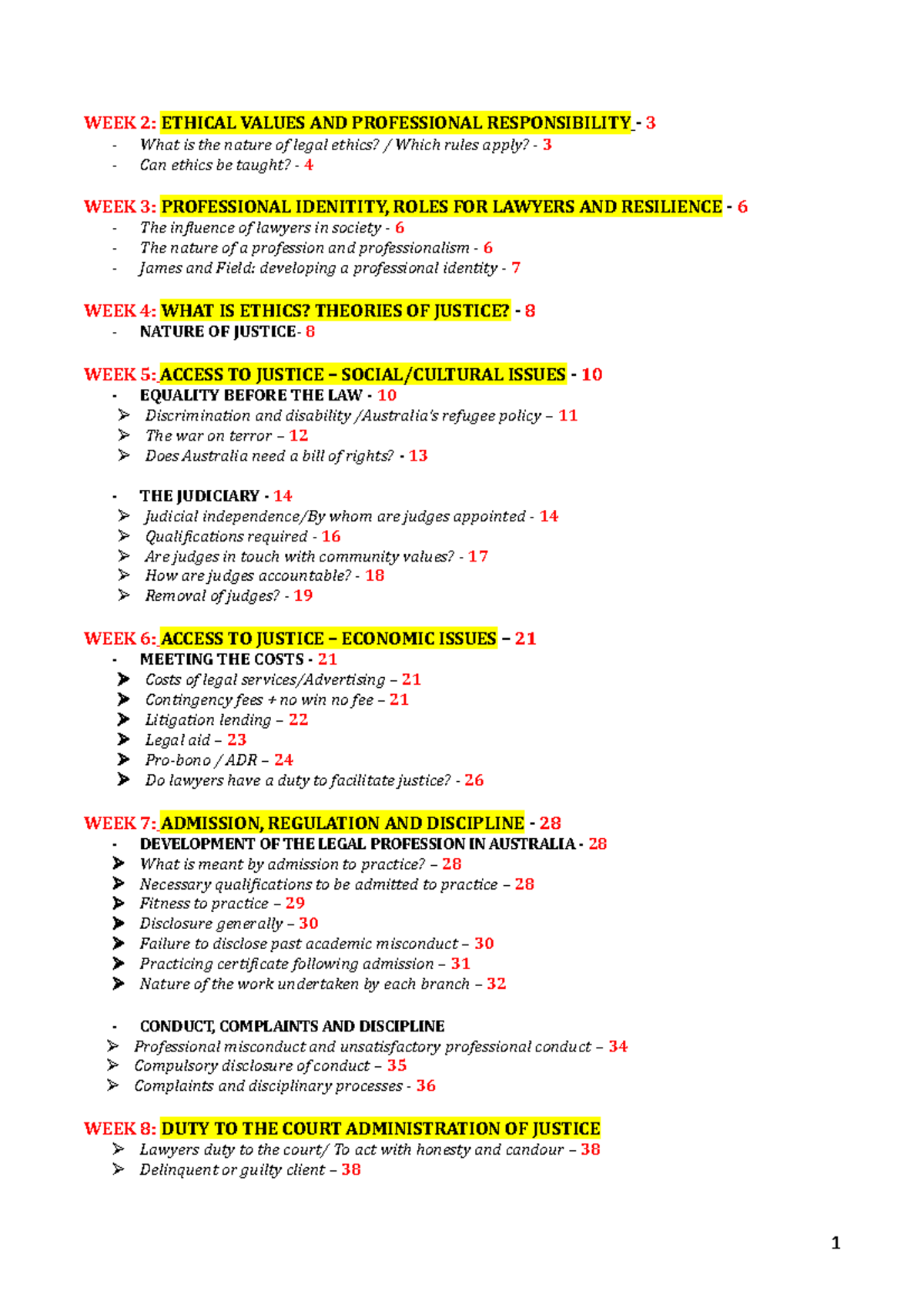 Ethics Notes - Summary - Lawyers in Australia - WEEK 2: ETHICAL VALUES ...