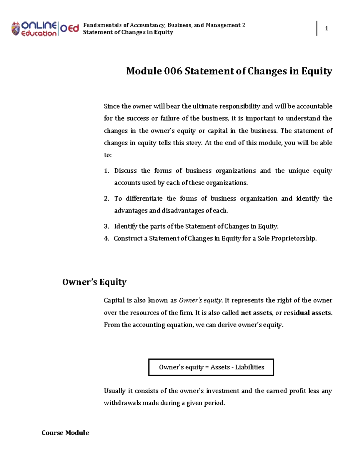 Week 007 - Module Statement of Changes in Equity - Fundamentals of ...
