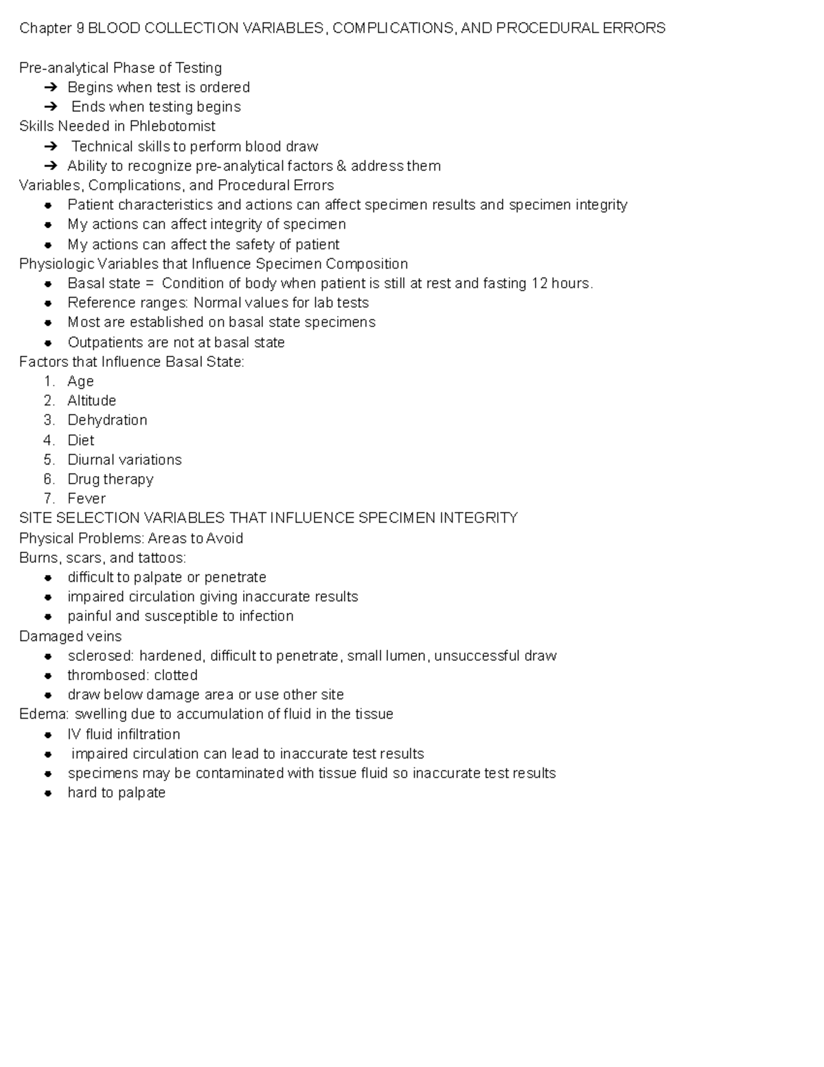 Chapter 9 Blood Collection Variables, Complications, AND Procedural ...