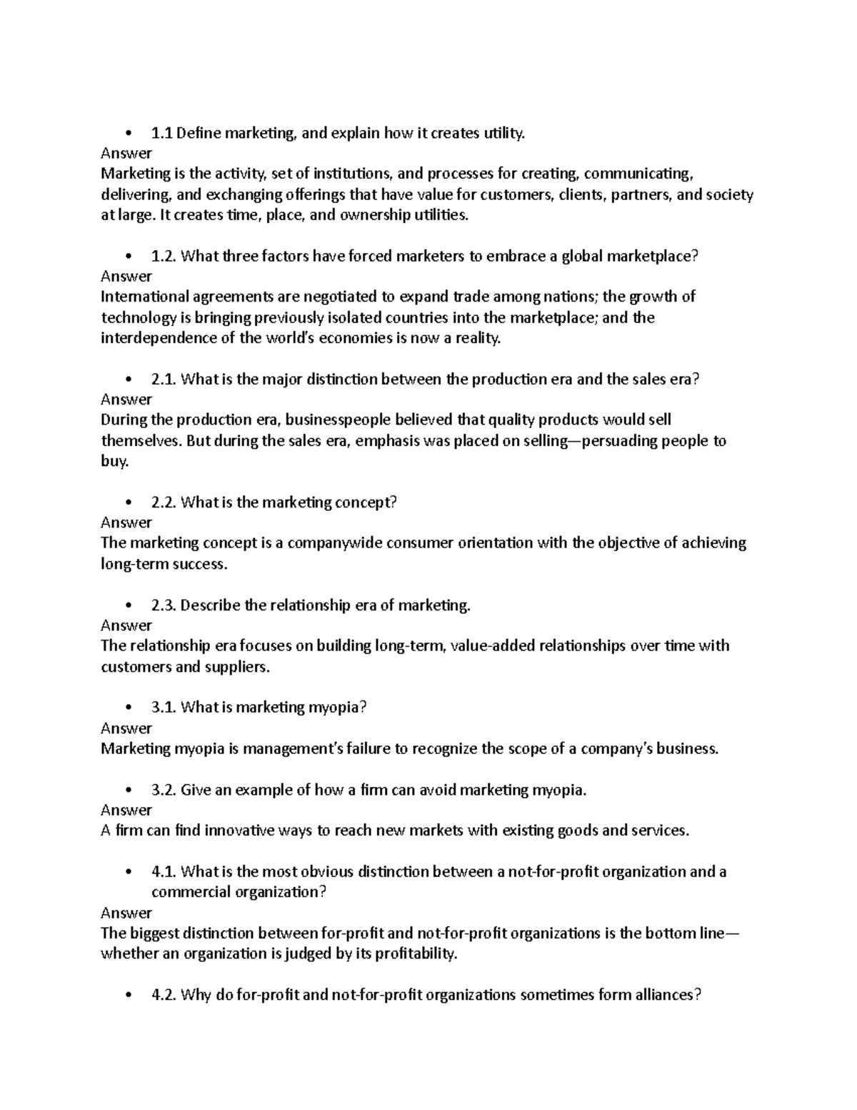 Chapter 1 Study Guide Answered 1 Define marketing, and explain how it