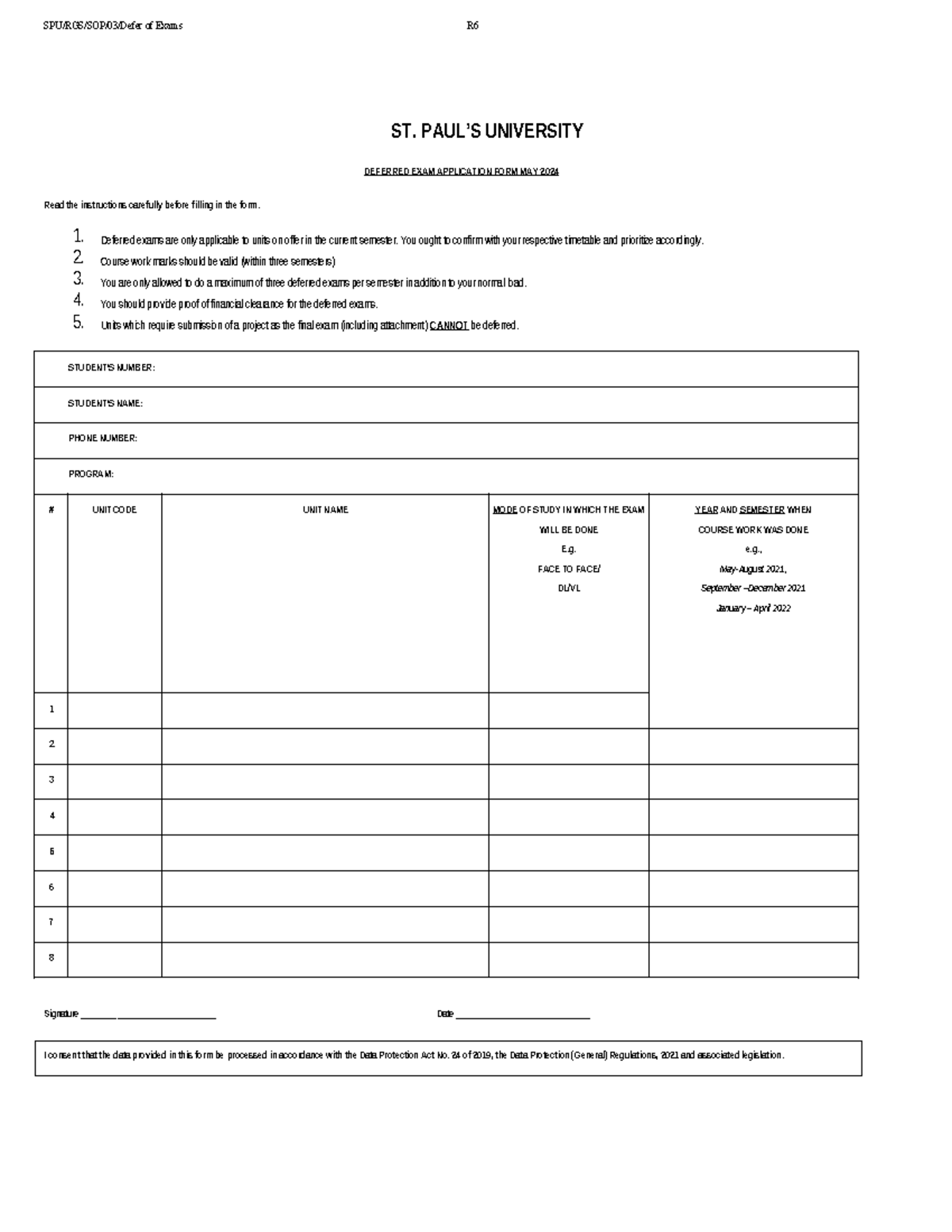 Revised Defer of Examination Form May 2024 - SPU/RGS/SOP/03/Defer of ...