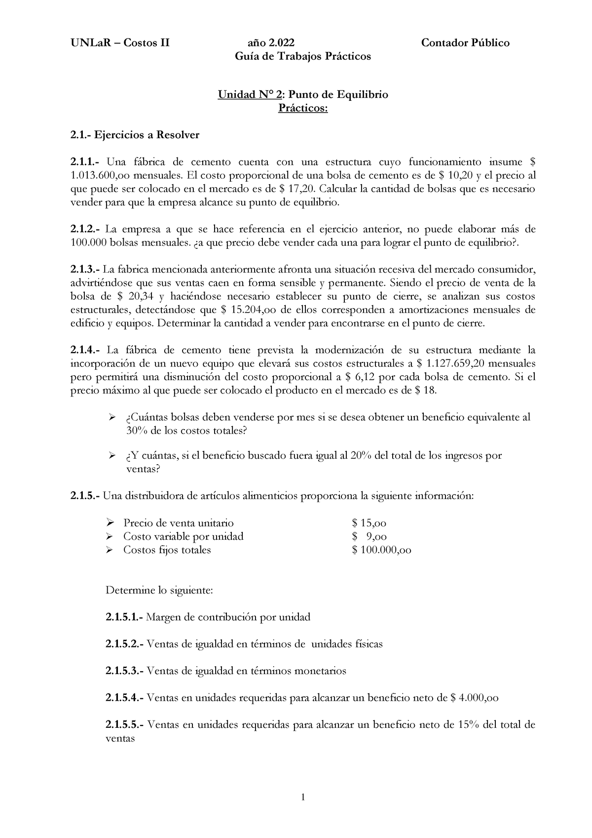 Guia De Trabajos Prácticos - UNLaR – Costos II AÒo 2 Contador P ̇blico ...