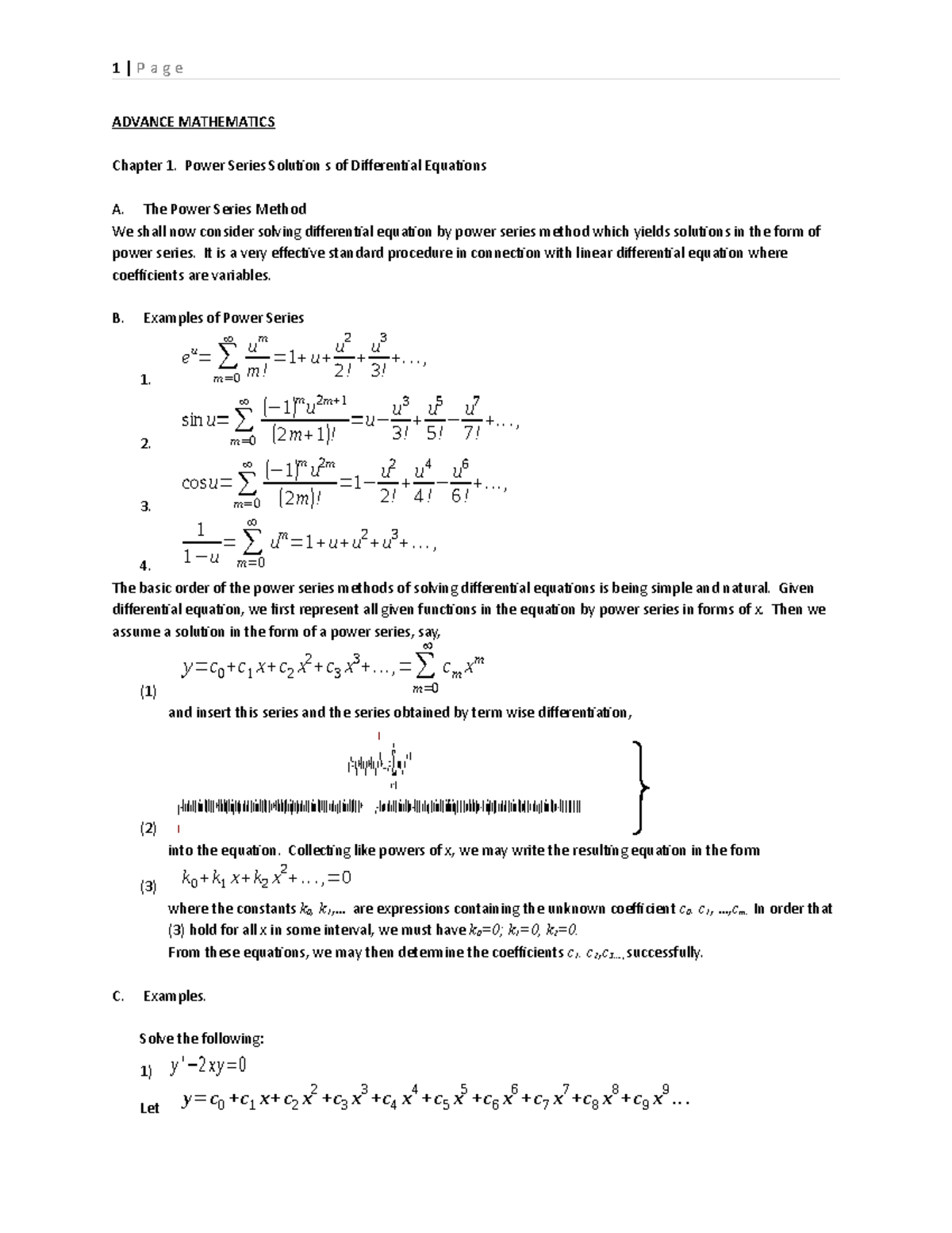 Advance Math Lecture Notes PS - ADVANCE MATHEMATICS Chapter 1. Power ...