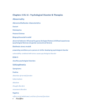 Chapter 15 Notes - Psychological Disorders - PSYCHOLOGY: CHAPTER 15 ...