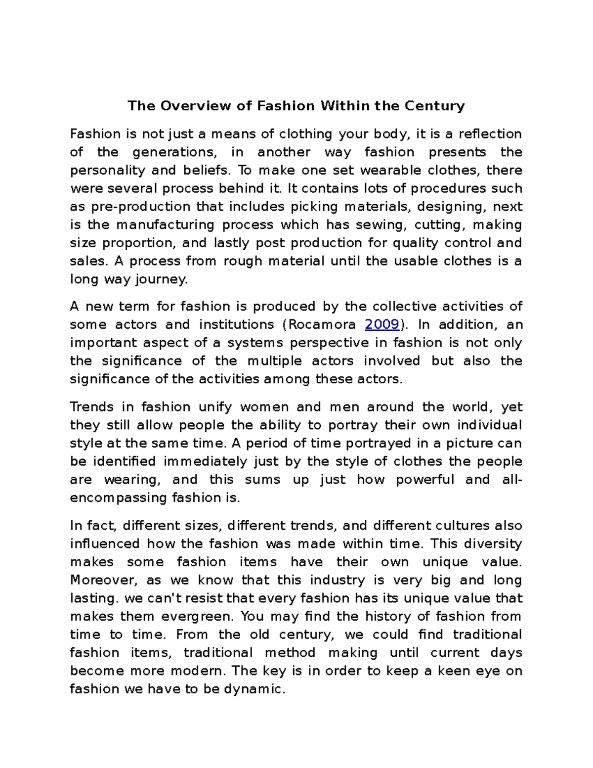 comparison essay fashion