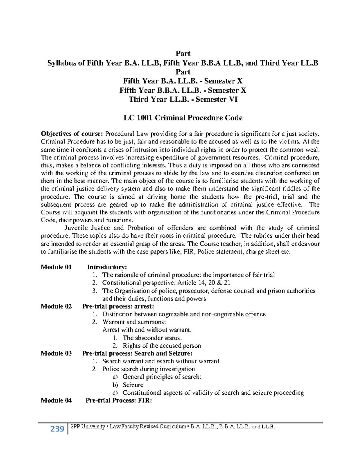 LLB.Syllabus With Land Law2 Part Syllabus of Fifth Year B. LL, Fifth