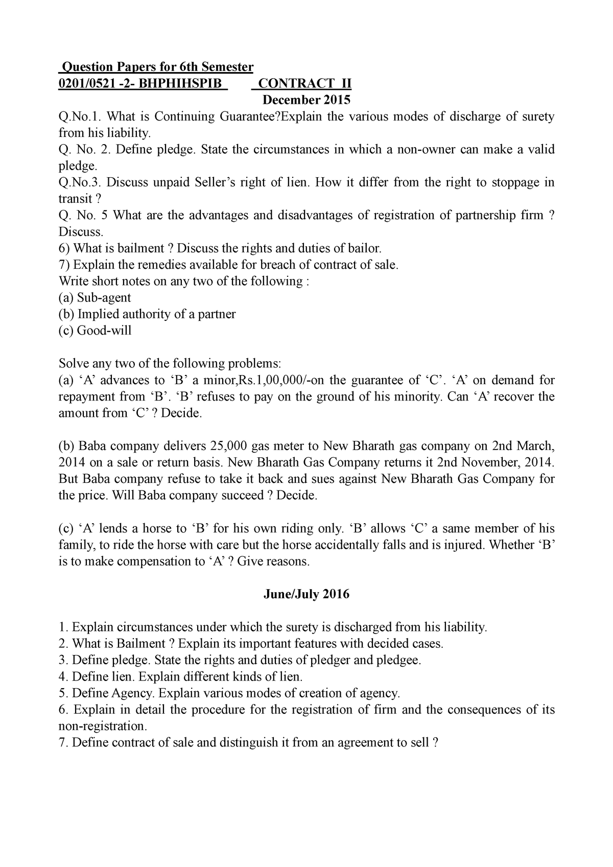 QP 2020 - Questions - Question Papers For 6th Semester 0201/0521 -2 ...