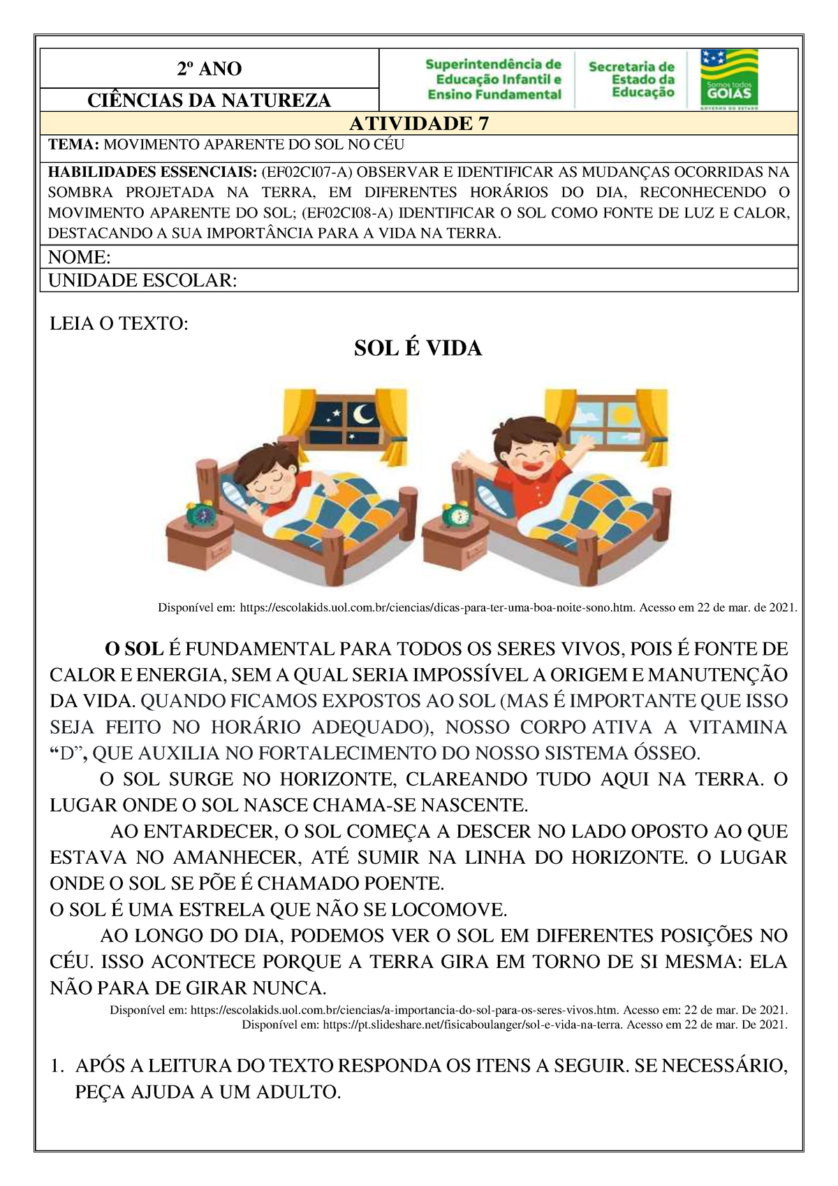 Plano de aula - 2o ano - A LUZ DO SOL COMO FONTE DE CALOR