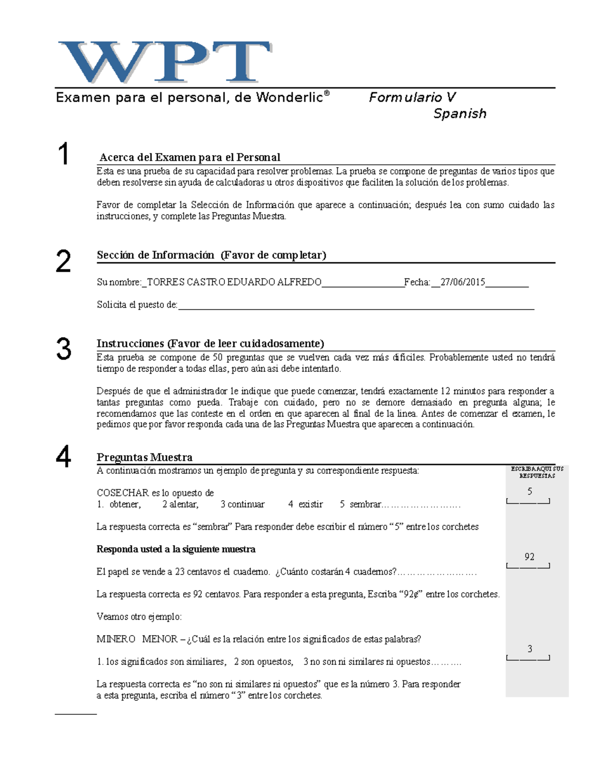 Cuestionario-wonderlic Compress 111111111111111111111 - Examen Para El ...