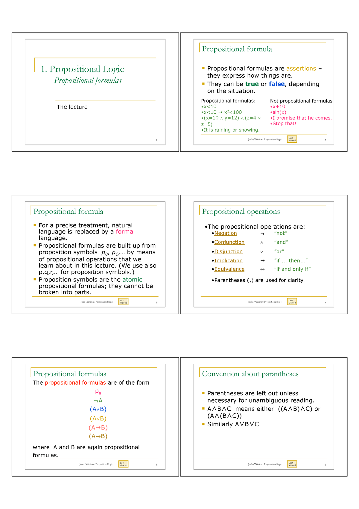 1 Logic Propositional Logic Formulas Text Ho - 1. Propositional Logic ...