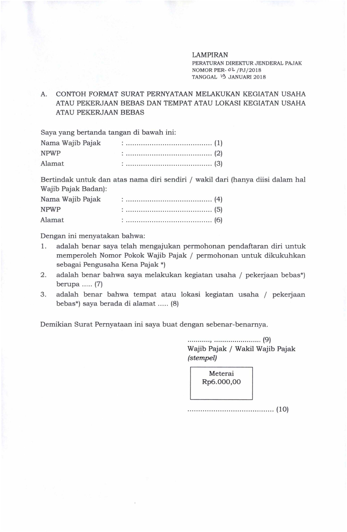 Lampiran Peraturan Direktur Jenderal Pajak Nomor PER 02 PJ 2018 LAMPI