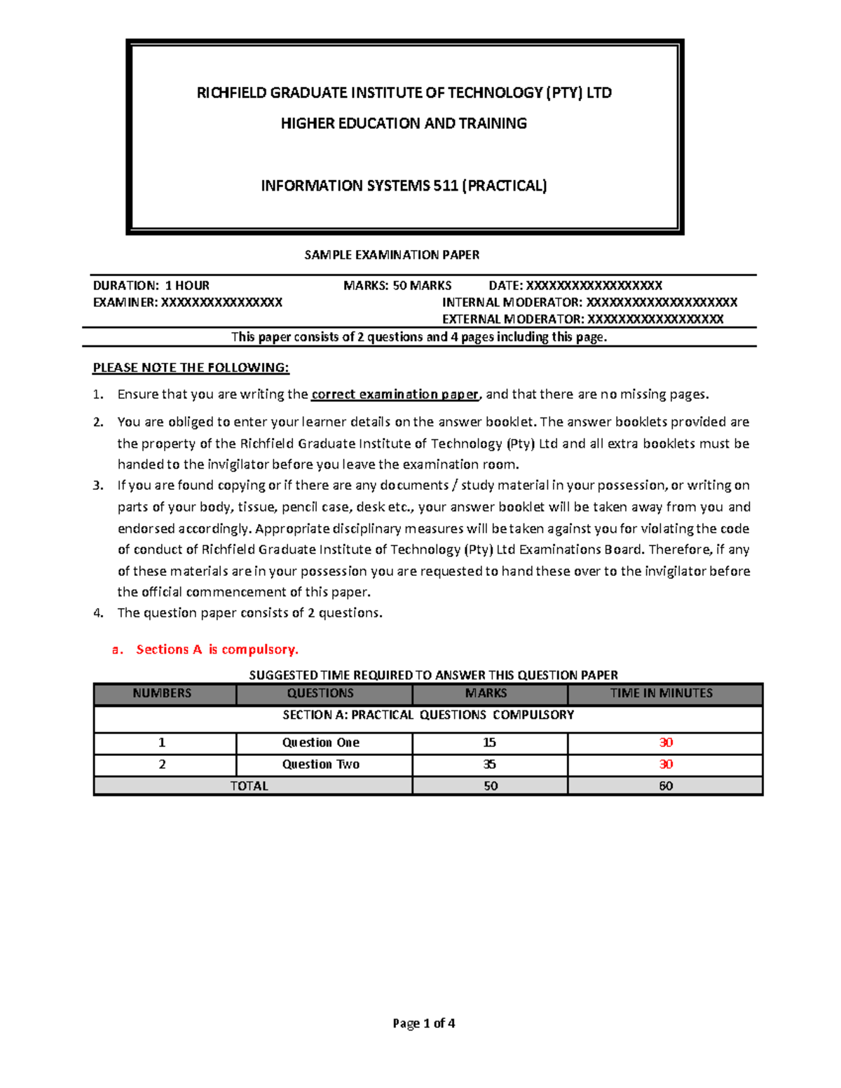 IS 511 Practical - No additional Information beside the one provided ...