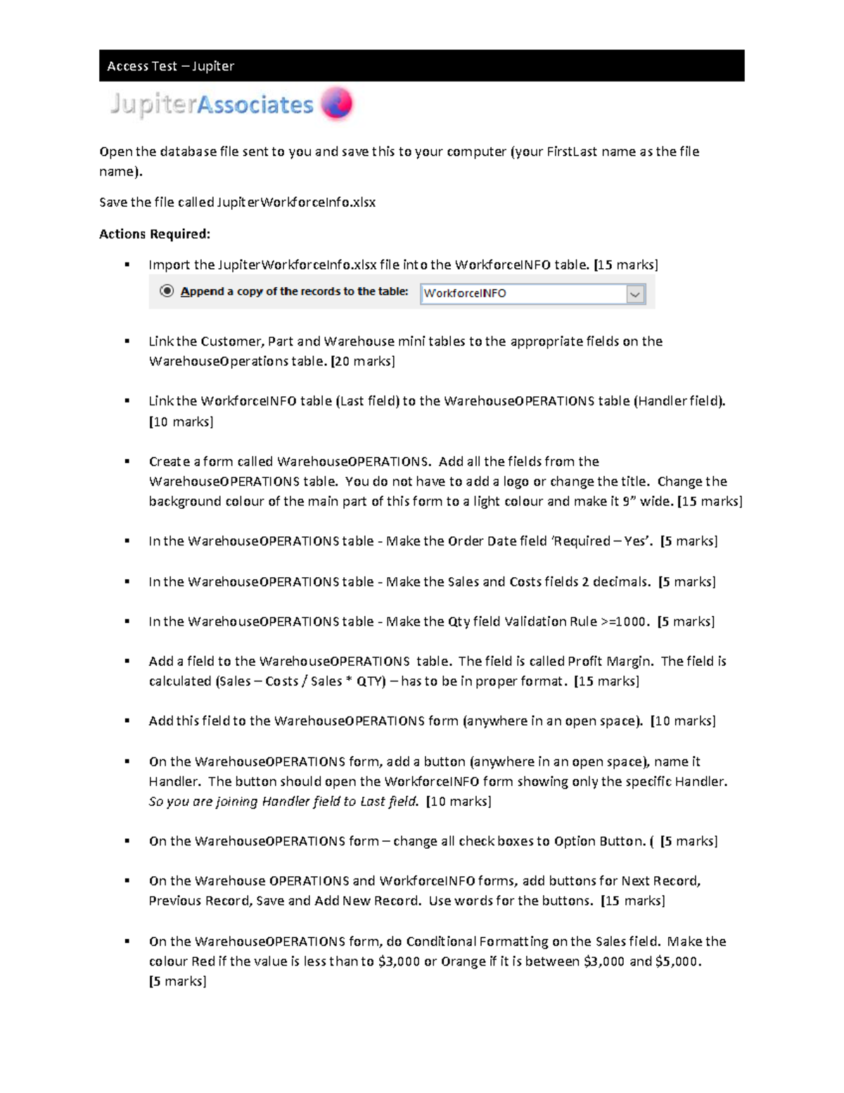 Jupiter Access Exercise Access Test Jupiter Open the database file
