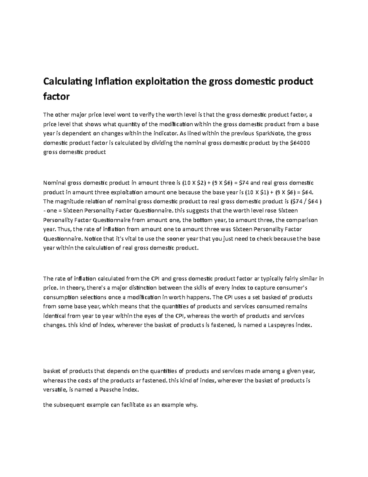 Calculating Inflation exploitation the gross domestic product factor ...