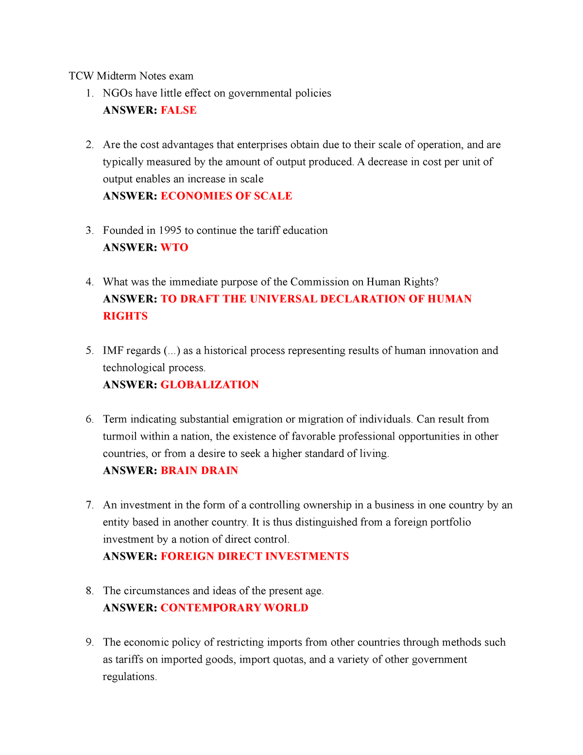 TCW Midterm Exam Notes - Exam Q&A - TCW Midterm Notes Exam 1. NGOs Have ...