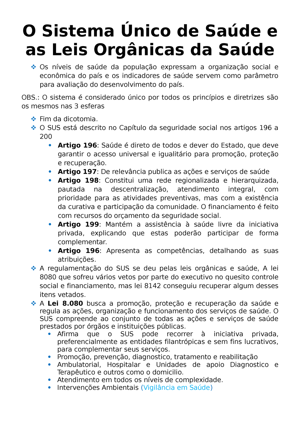 Resumo O Sistema Único De Saúde E As Leis Orgânicas Da Saúde O Sistema Único De Saúde E As 8137