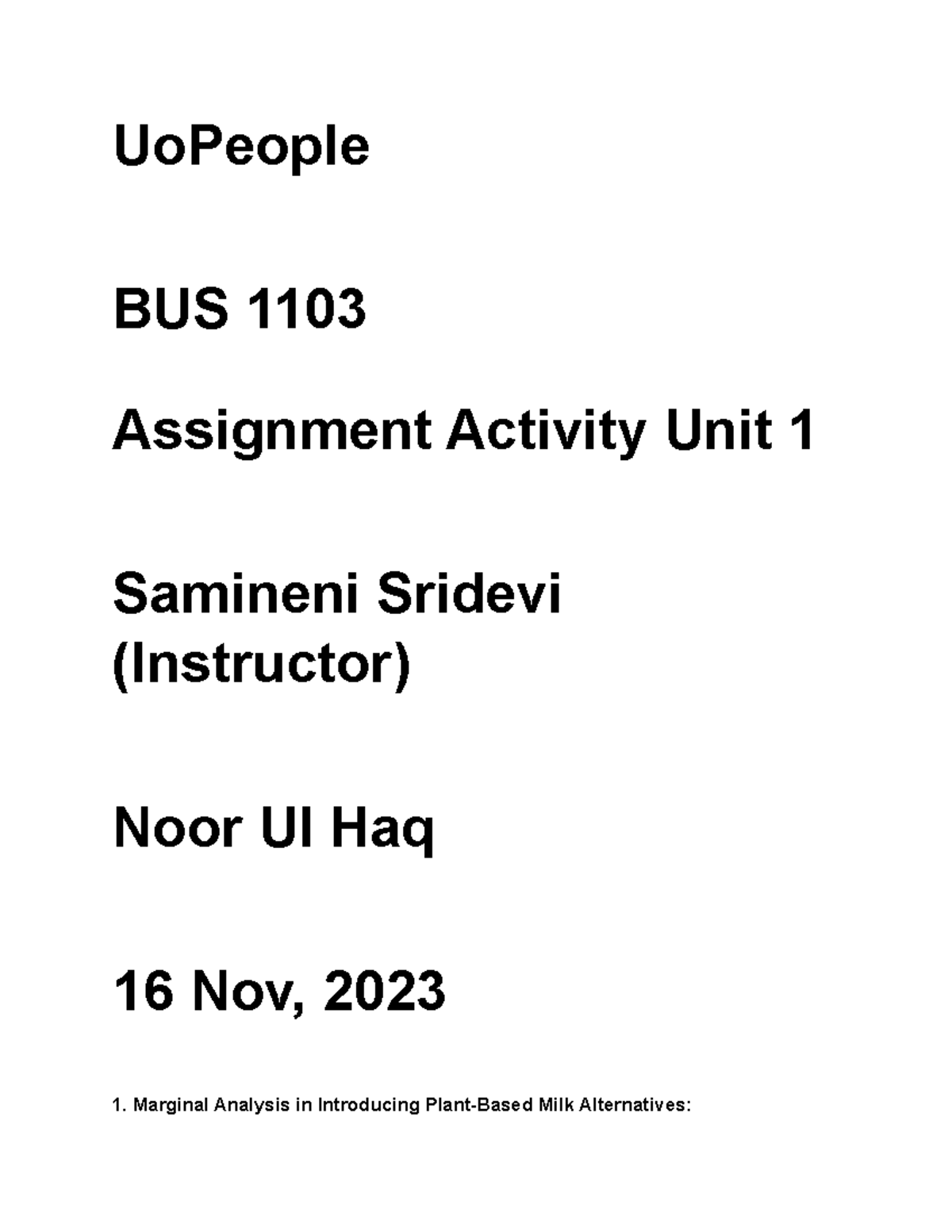 Assignment Activity Unit 1 - UoPeople BUS 1103 Assignment Activity Unit ...