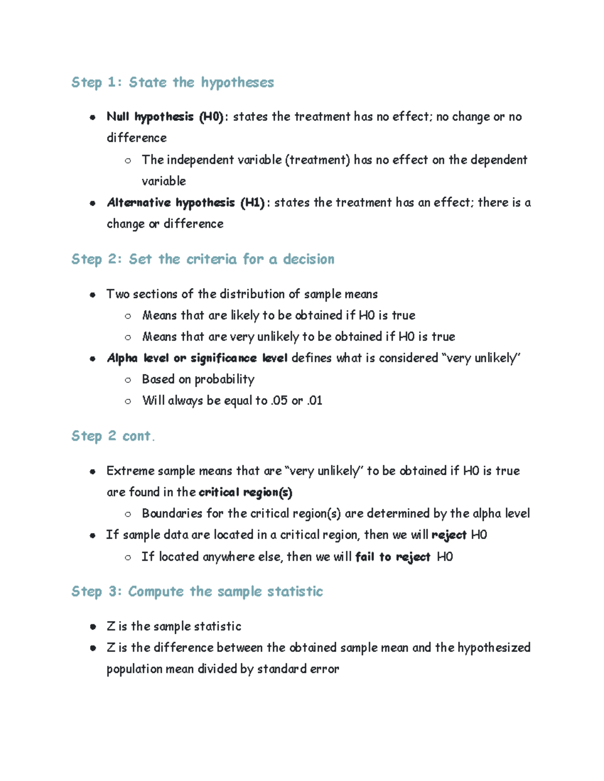 null hypothesis four steps